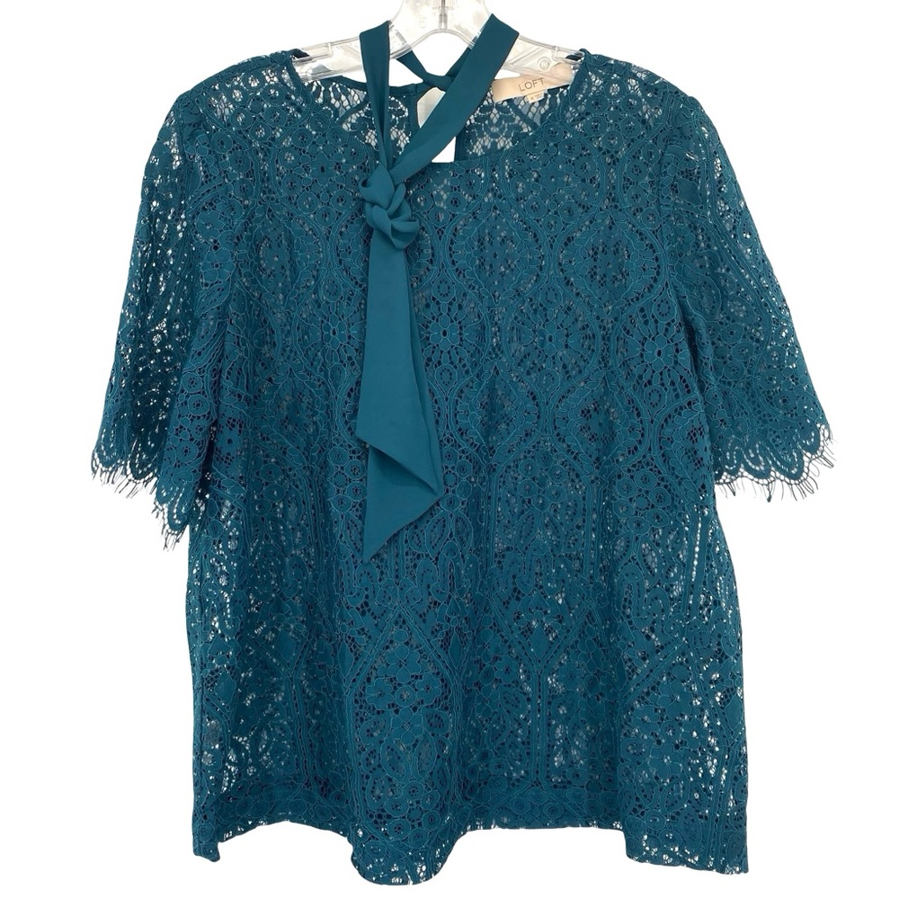 Loft Lace Sheer Blouse Top Tie Neck Size Medium
